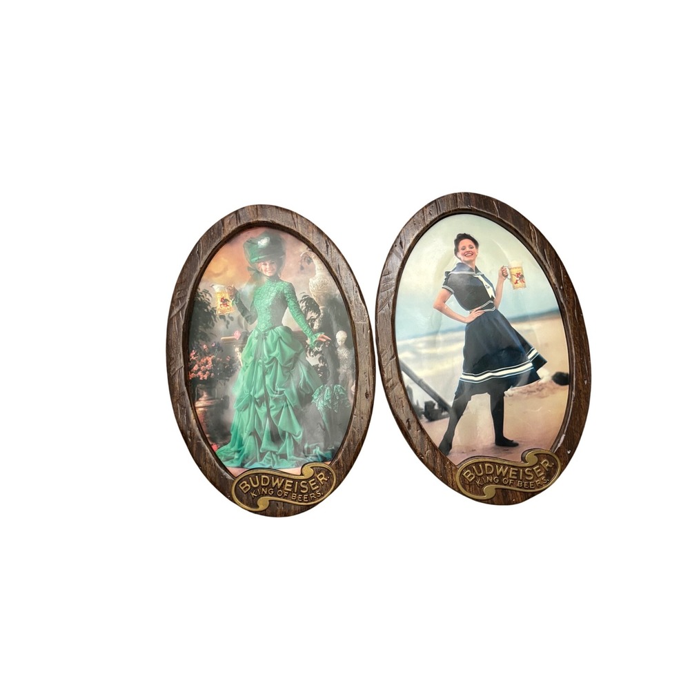 Vintage Budweiser King of Beers Oval Wall Plaques Set of 2 Saloon Gals